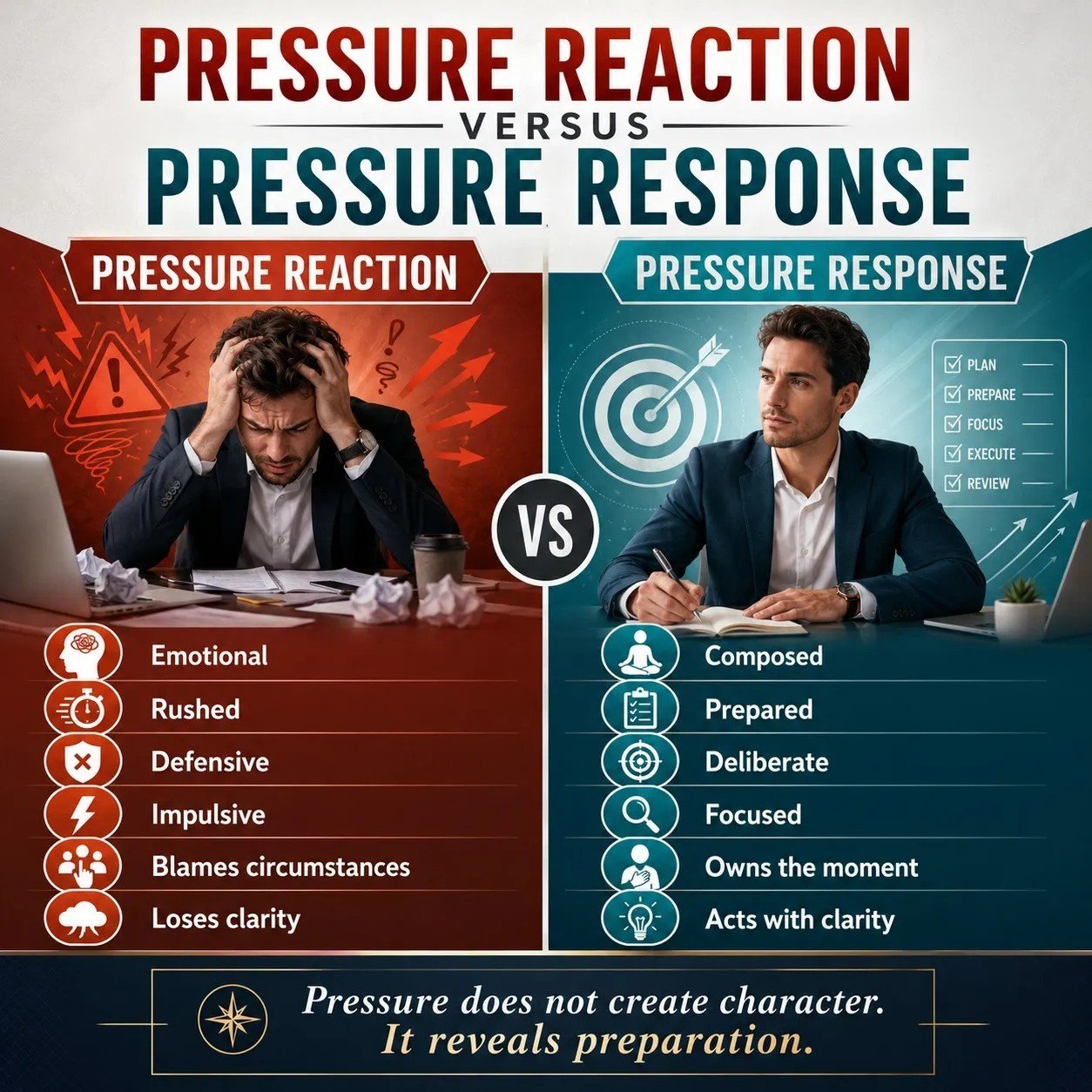 Comparison between reacting under pressure and responding through preparation